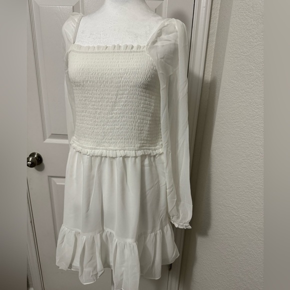 1. State Dresses & Skirts - 1.State Irory Smock Bodice Ruffle Hem Long Sleeve Mini Dress